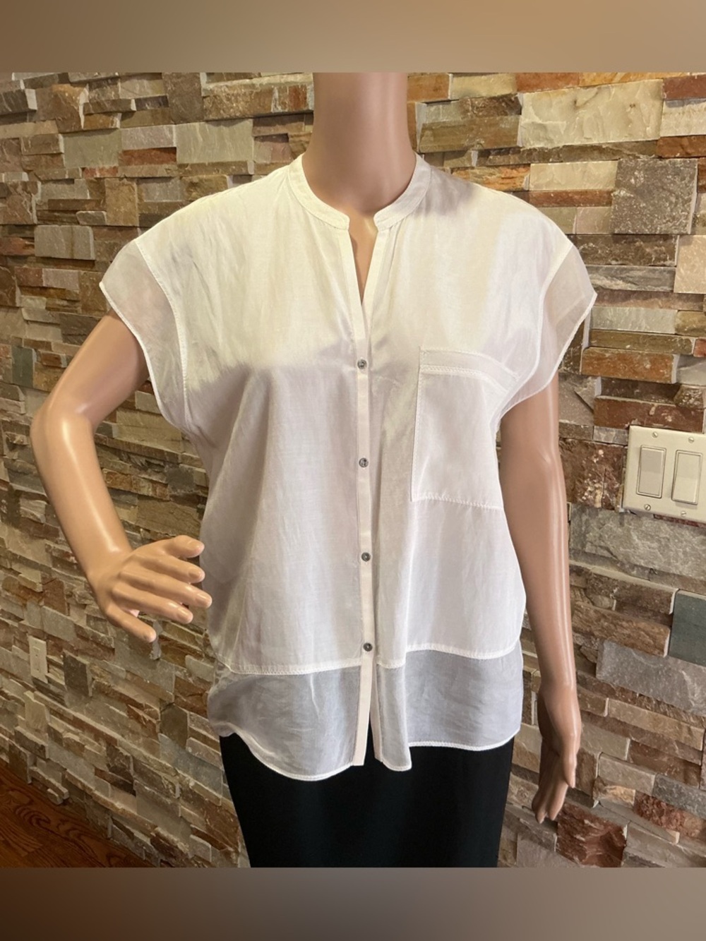 Helmut Lang White Short-Sleeve Sheer Button Front Blouse